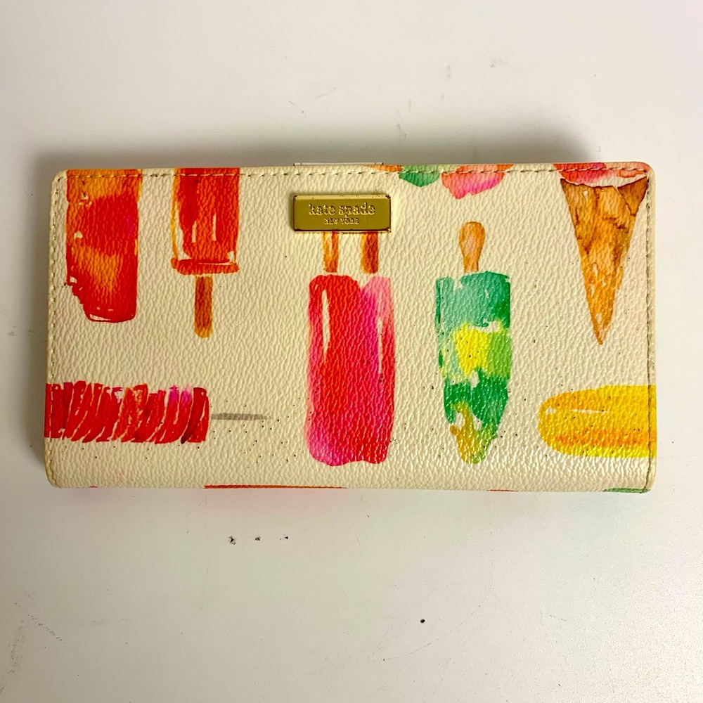 Kate Spade New York Ice Cream Popsicles Summer Time Leather Folding Wallet White